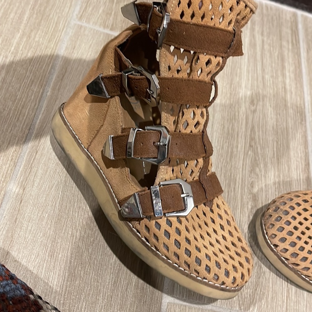 Jeffrey Campbell Ibiza wedges, handmade  suede with buckles in brown 6.5